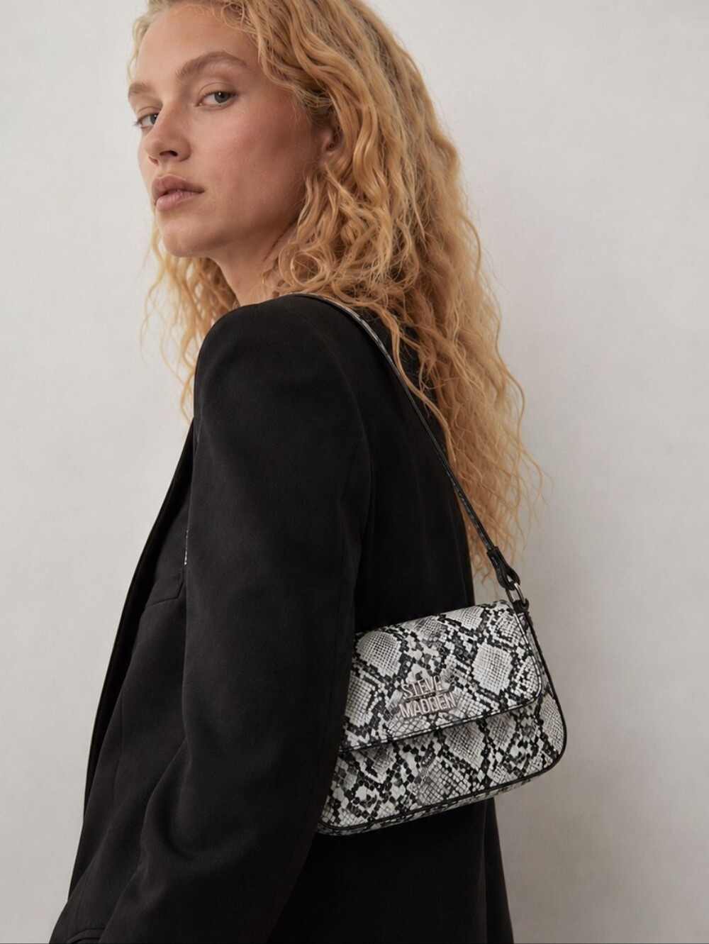 Steve Madden Snakeskin Print Shoulder Bag Flap Purse Faux Leather Y2K Style